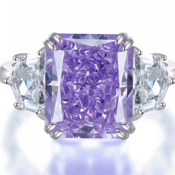 Amethyst Lab Created Diamond Ring - Purple Hybrid Diamond Ring - Picture 1 of 5
